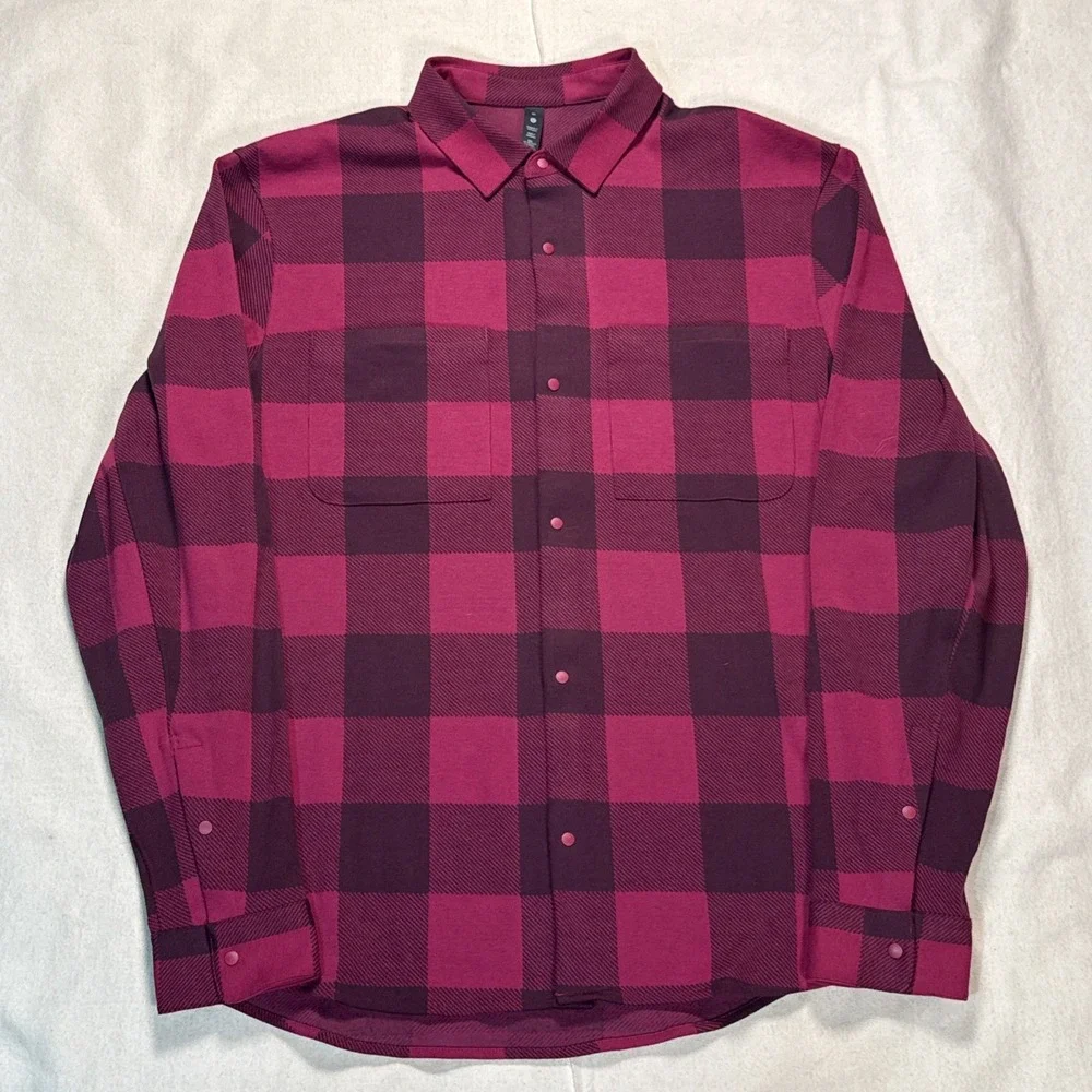 Lululemon Shirt NWOT Mens XL Purple Plaid Soft Knit Overshirt Flannel Snap Front
